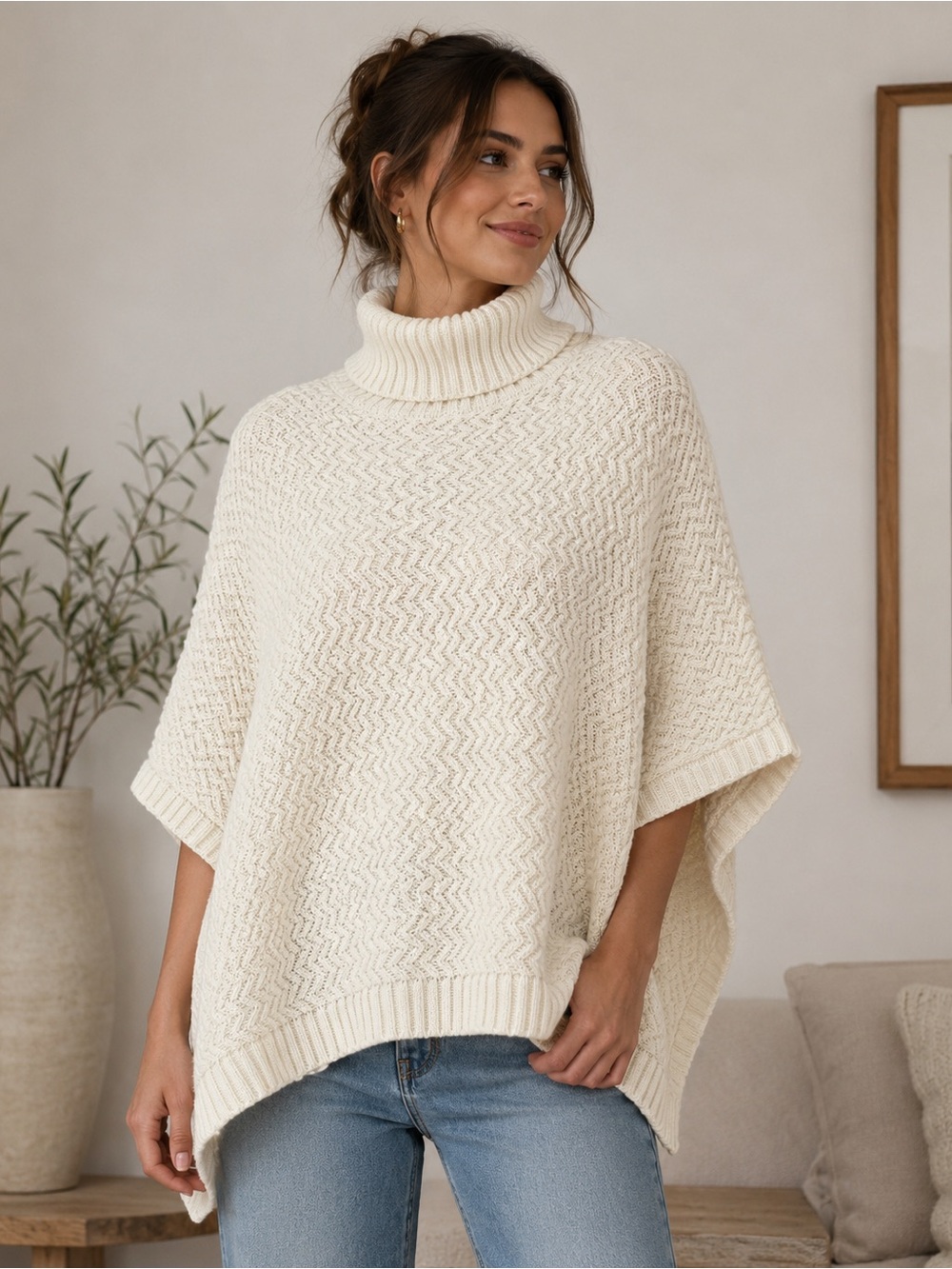 Lole Cream OS Poncho Turtleneck